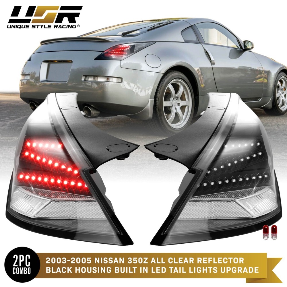 03-05 Nissan 350Z Z33 Black Clear Red LED Tail Lights Pair L+R