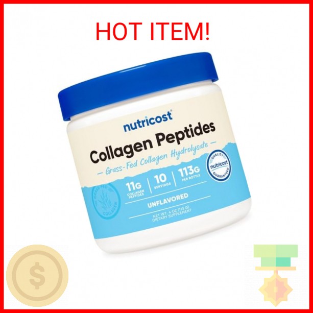 Nutricost Unflavored Collagen Peptides Powder 4 oz with Type I & III Collagen