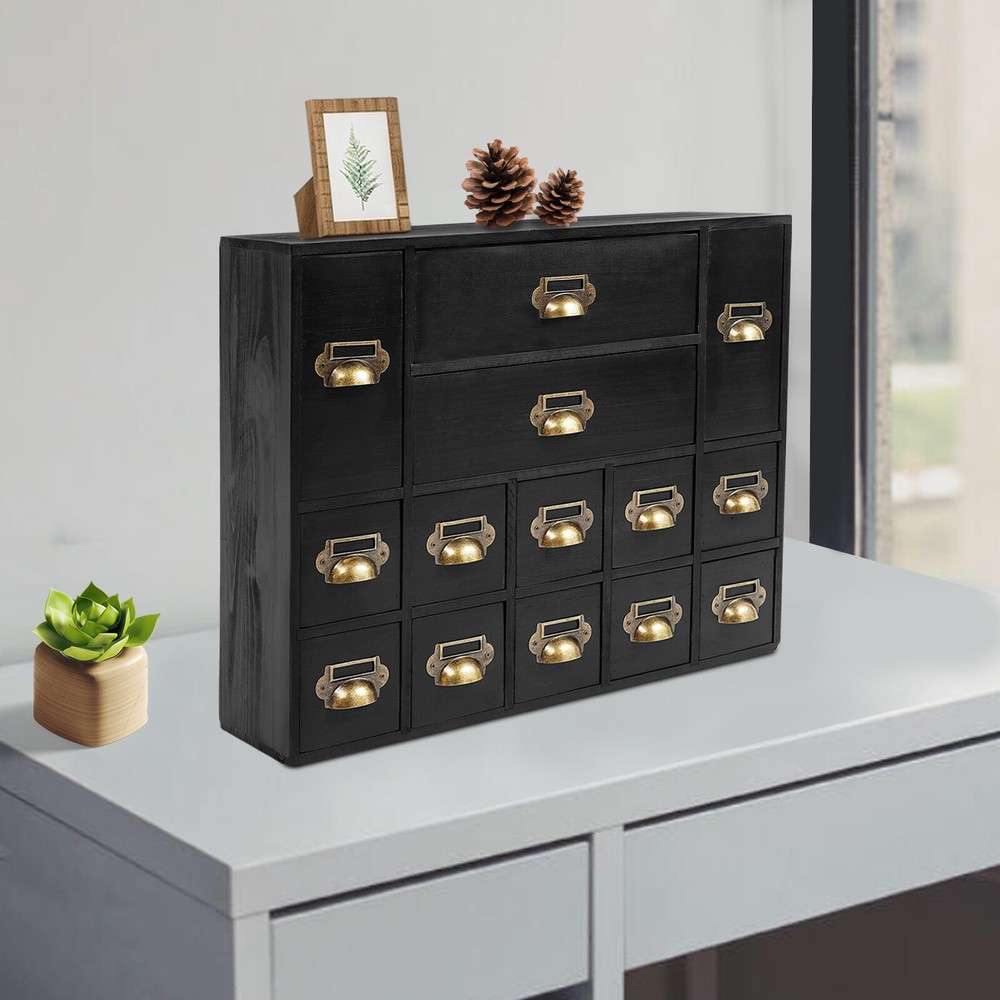 Retro Wooden 14-Drawer Tabletop Jewelry Storage Organizer Cabinet