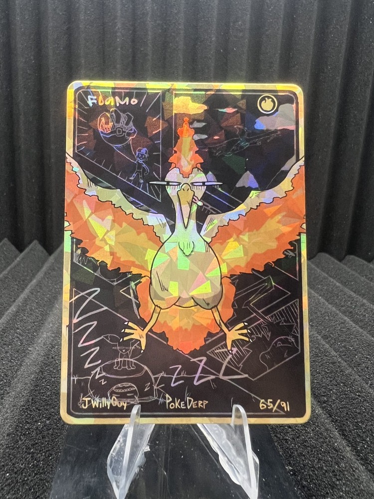 Flamo (Moltres) 65/91 -Cracked Ice Holo - Pokederp Set 3 Fan Art - Pokemon