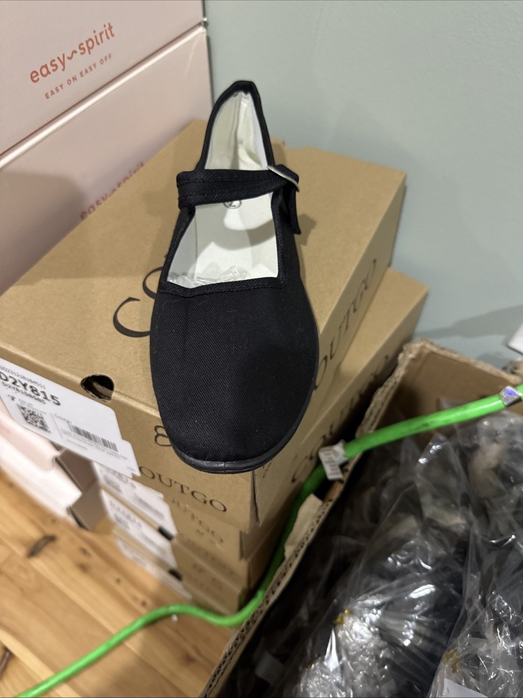 Mary Jane's Black Cotton Size 7 Slip On With Adjustable Strap New Without Box