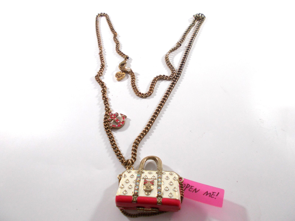 Betsey Johnson Enamel and Rhinestone Purse Pendant Necklace