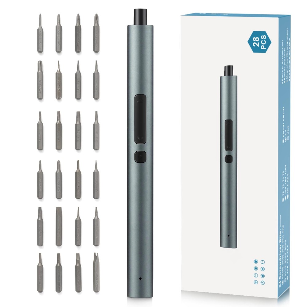 3.7V Cordless Mini Electric Screwdriver with 24-in-1 Bits and LED Light