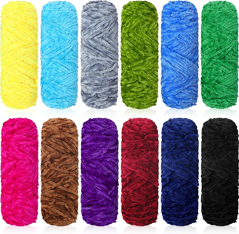 12 Skeins 3 Mm Soft Chenille Yarn 1312 Yards Velvet Blanket Thick Fluffy Plush Y