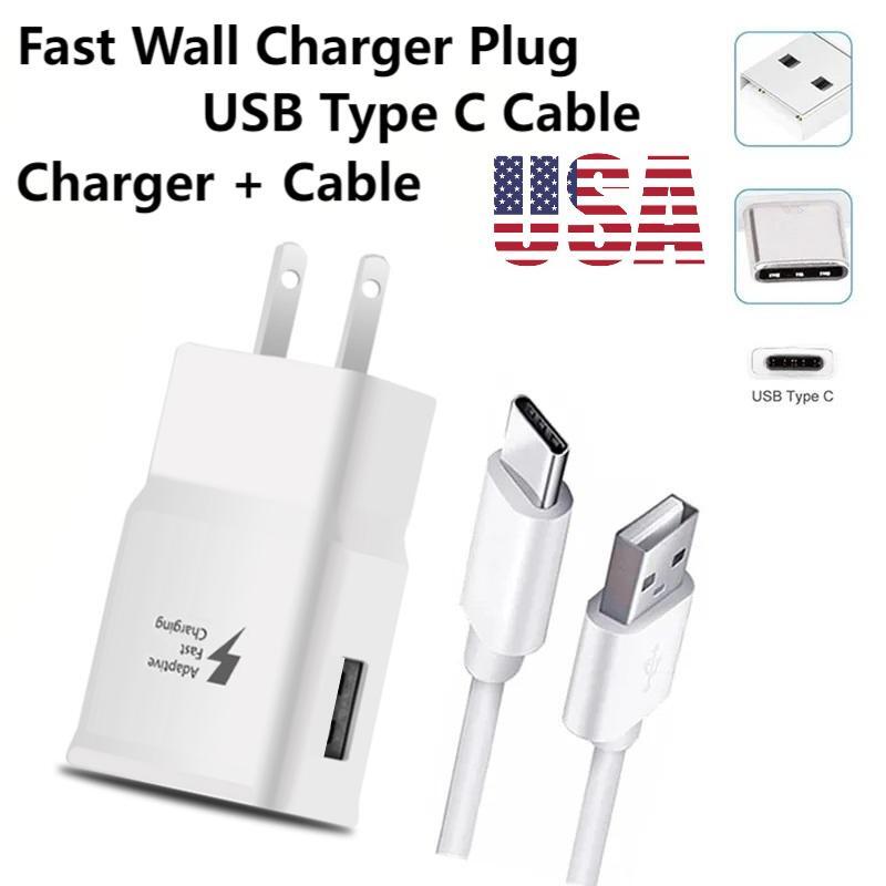 White 4FT USB Type C Cable 15W Wall Charger Plug for Samsung S10+ S20+ S21 S22