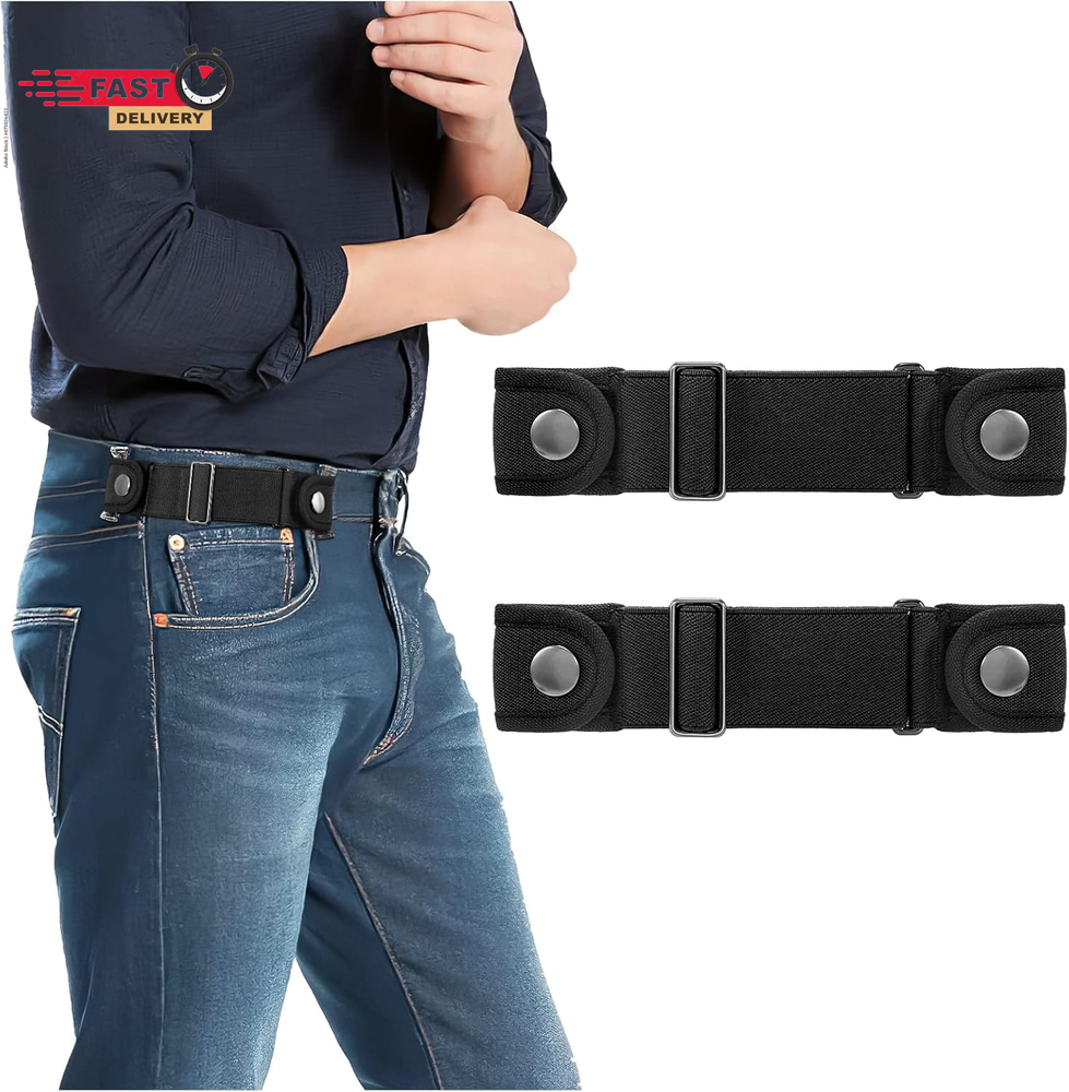 2 Pack No Buckle Belts for Men Women - Elastic Stretch Adjustable Invisible Side