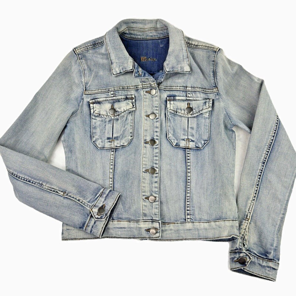 Kut from the Kloth Jean Jacket Distressed Médium Wash Size M Stretch Amelia