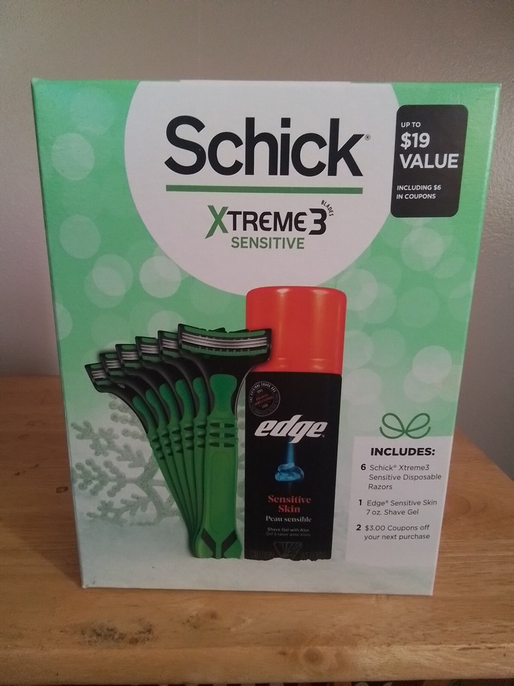 SCHICK Xtreme 3 Sensitive Gift Pack 6 Disposable 3-Blade Razors & 7oz Shave Gel