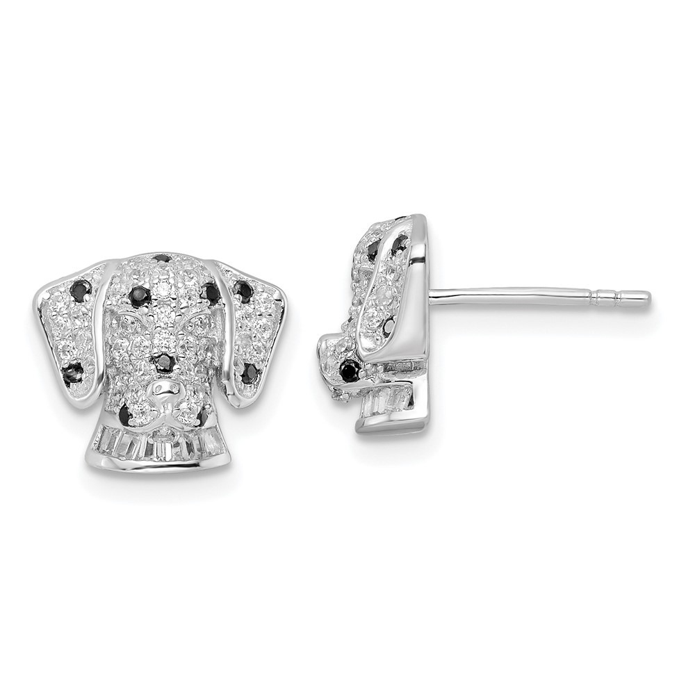 Sterling Silver Polished Cubic Zirconia Dalmatian Head Post Stud Earrings 3.33gm