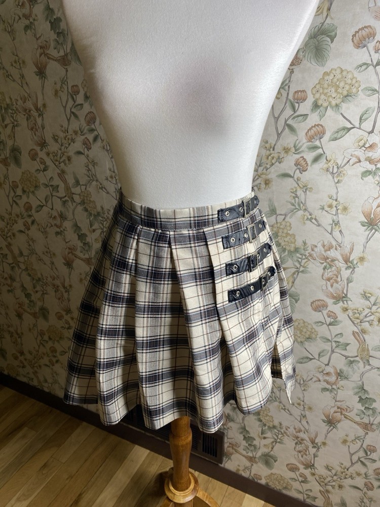 Gothic Grunge Plaid Pleated Mini Skirt - Size Small