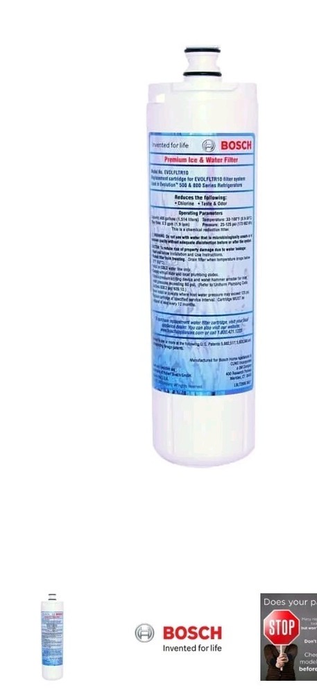 New Genuine Bosch Water Filter Replacement Cartridge EVOLFLTR10