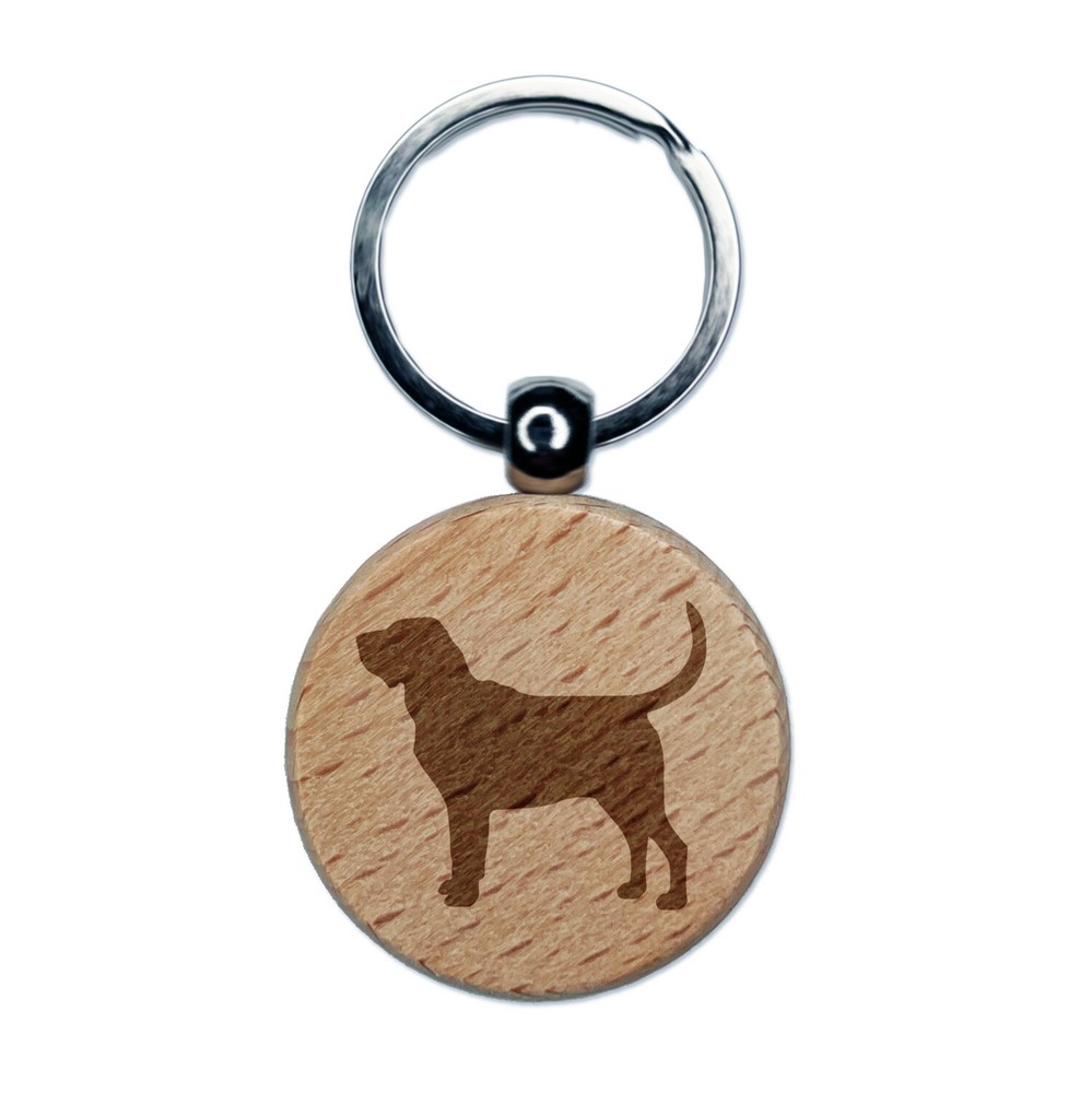 Bloodhound Dog Solid Engraved Wood Round Keychain Tag Charm
