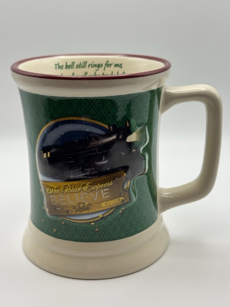 Polar Express Believe 3D Ceramic Coffee Mug Green with Inside Quote