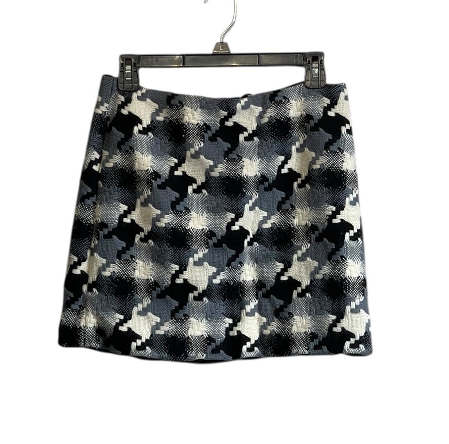 J Crew Womens 100% Wool Houndstooth Plaid Mini Skirt Black White Gray Sz 2