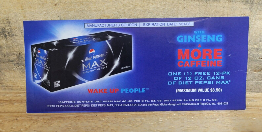 Vintage Diet Pepsi Max Coupon (12-Pack, expired coupon) Great for Coca-Cola, Dew-image