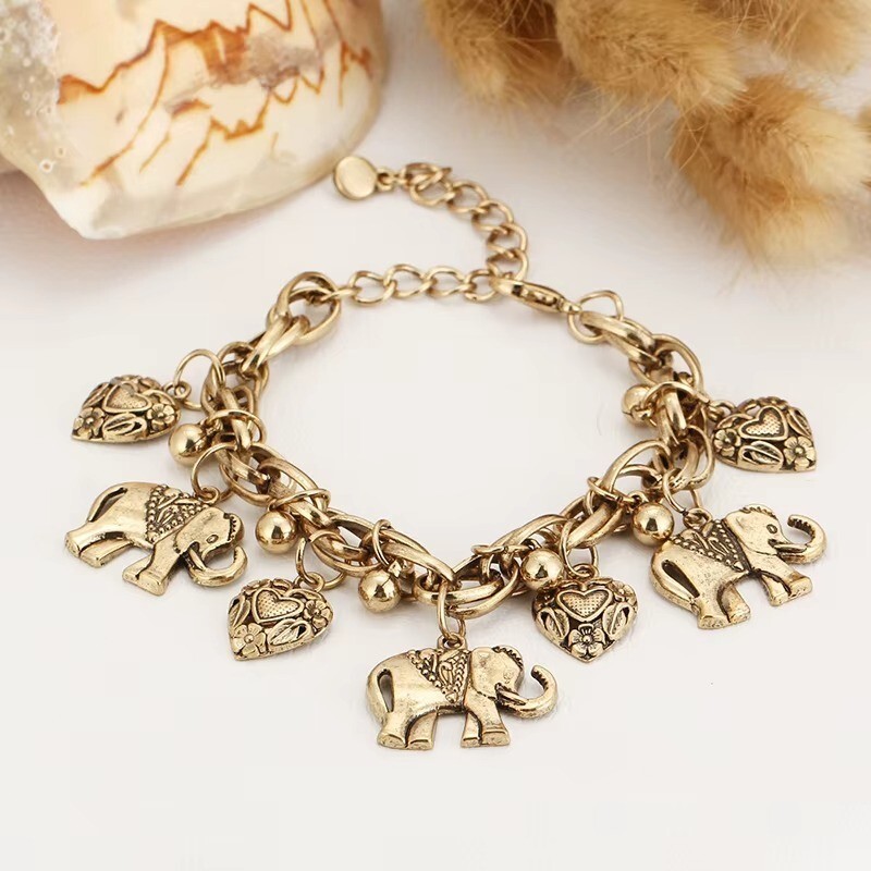 Elegant 925 Sterling Silver Gold-Plated Elephant Charm Bracelet for Women