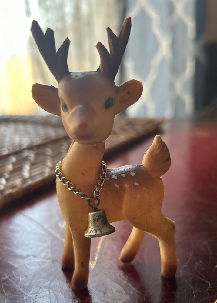 Vintage Hand Painted Rubber Reindeer Christmas Figure Japan