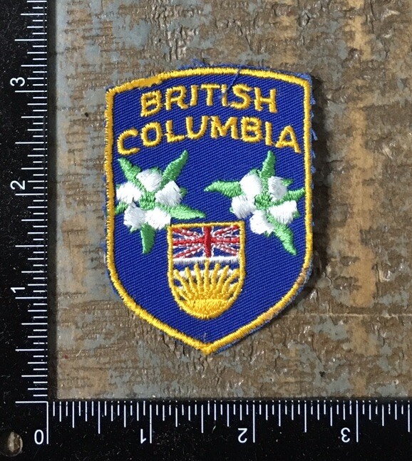 Vintage British Columbia Flag Patch with Pacific Dogwood Flowers Canada Souvenir