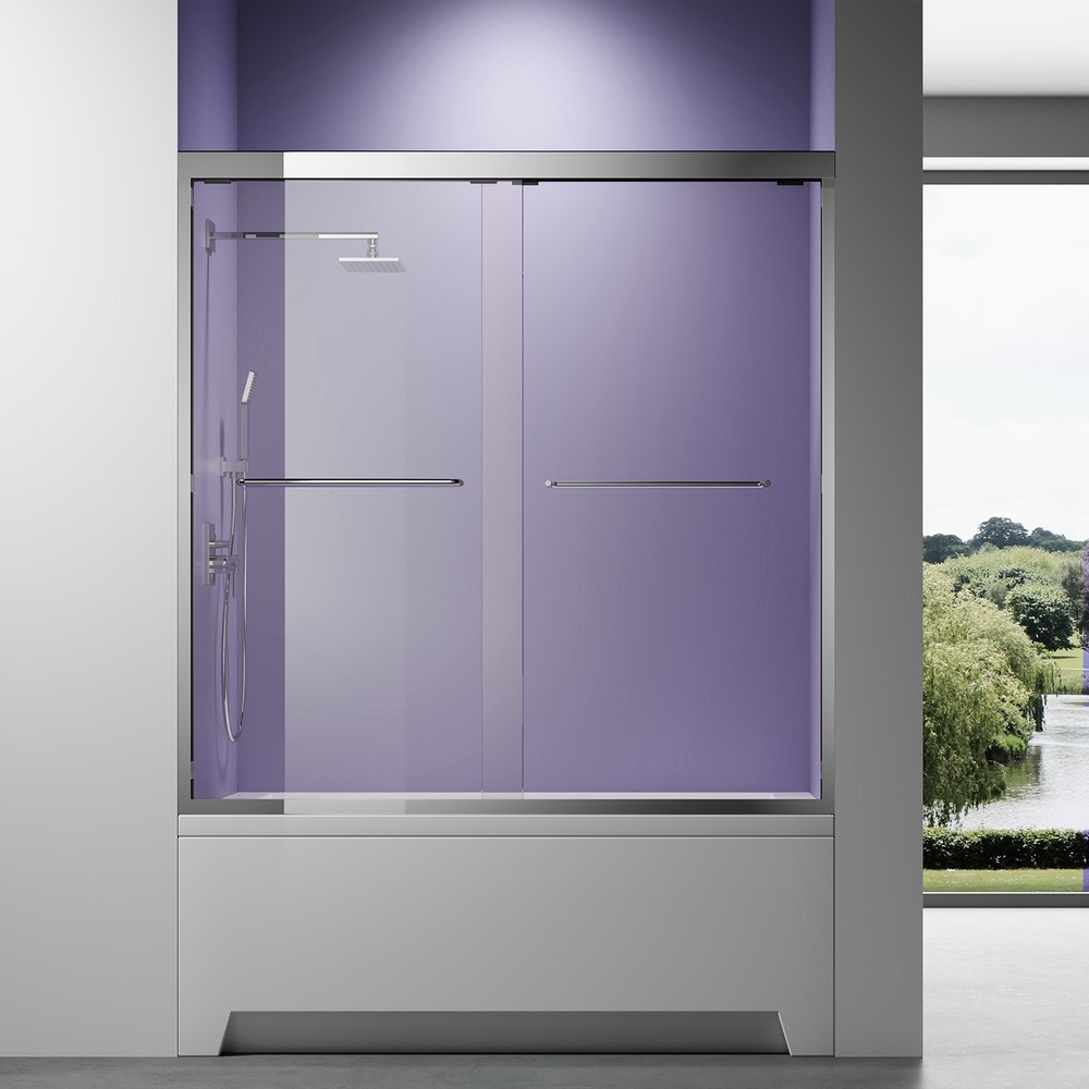 60x57 Inch Walk-In Bathtub Shower Door with 4-Inch Adjustable Chrome Sliding Glass