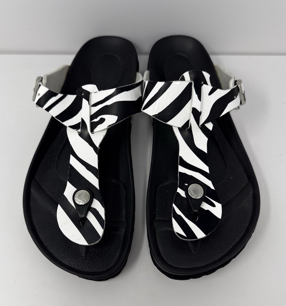 BETULA Gizeh Thong Flip Flop Sandals Licensed by Birkenstock Black/Whit Sz L7