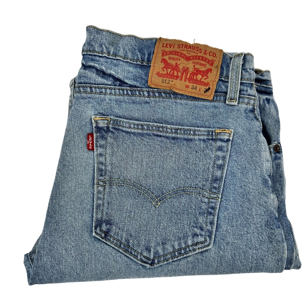 Levi's 512 Jeans Mens 34x34 (35x32 ACTUAL) Slim Taper Faded Wash Blue Denim