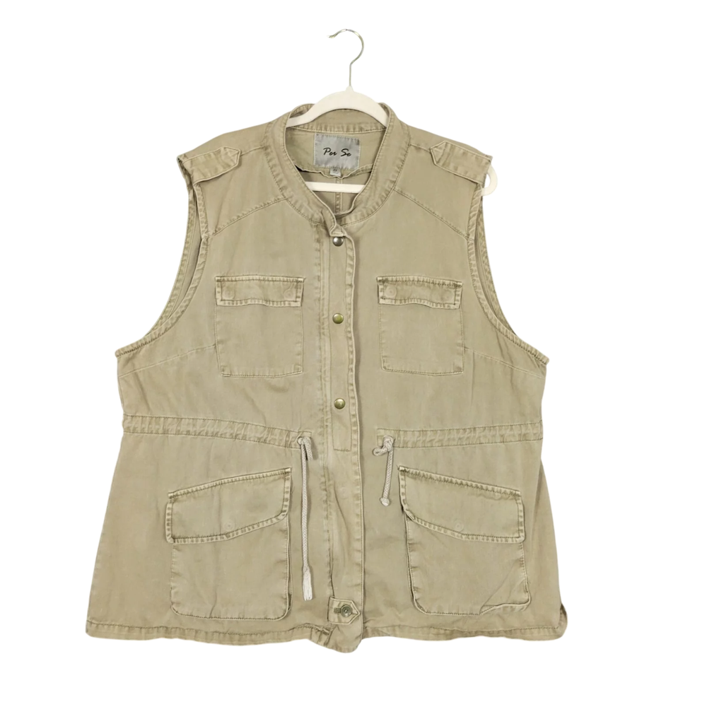 PER SE Snap Front Cinchable Military Style Safari Cargo Utility Vest SIZE 2X