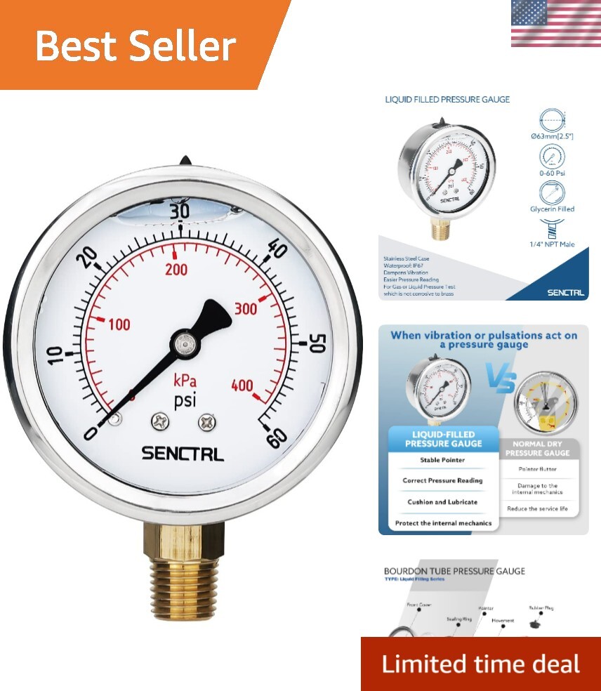 60 PSI Liquid-Filled Gauge with 2.5