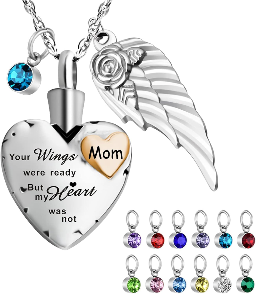 Heart Urn Necklaces for Ashes with 12 Pcs Birthstones Cremation Necklace for Ash