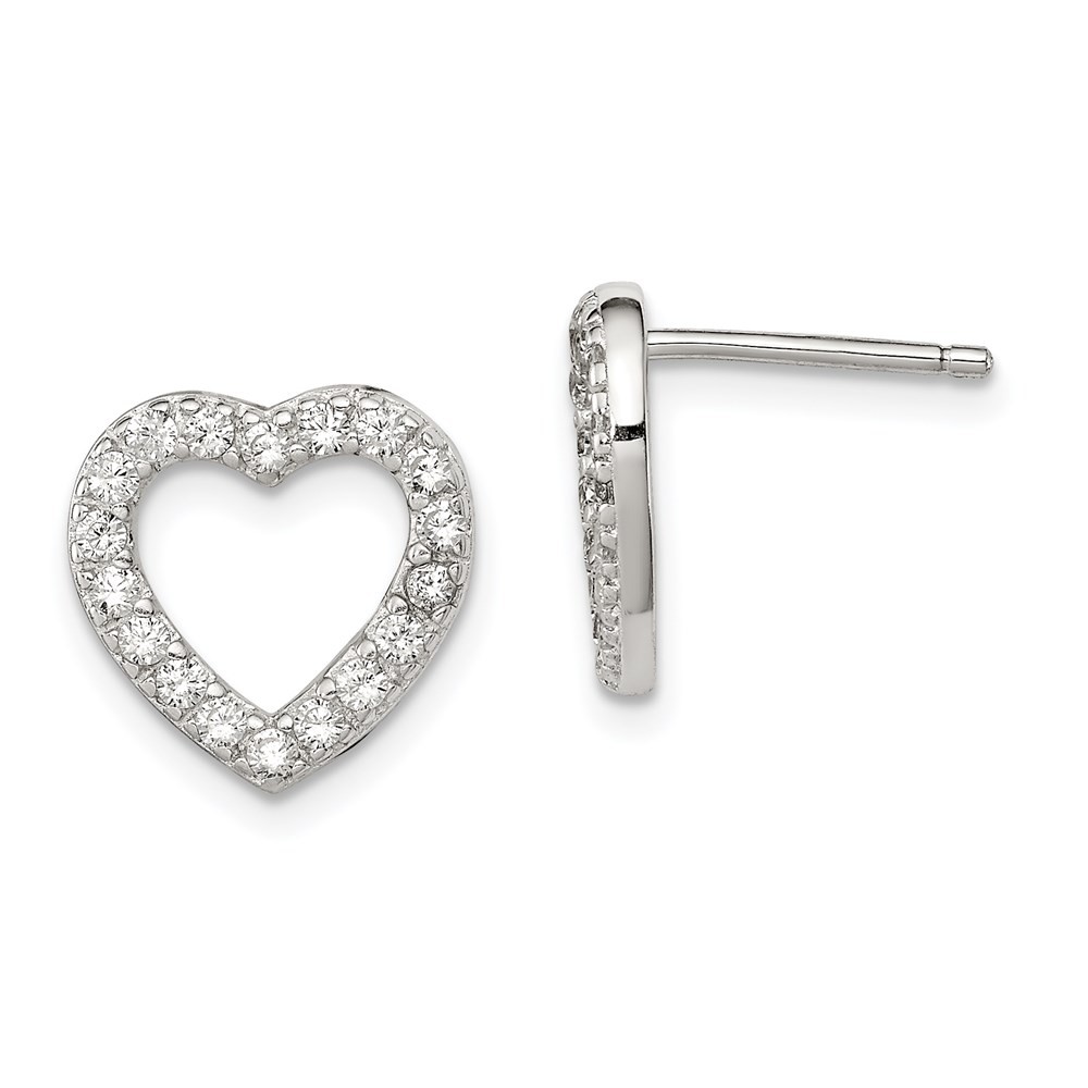 Sterling Silver Rhodium-plated Cubic Zirconia Open Heart Post Stud Earrings