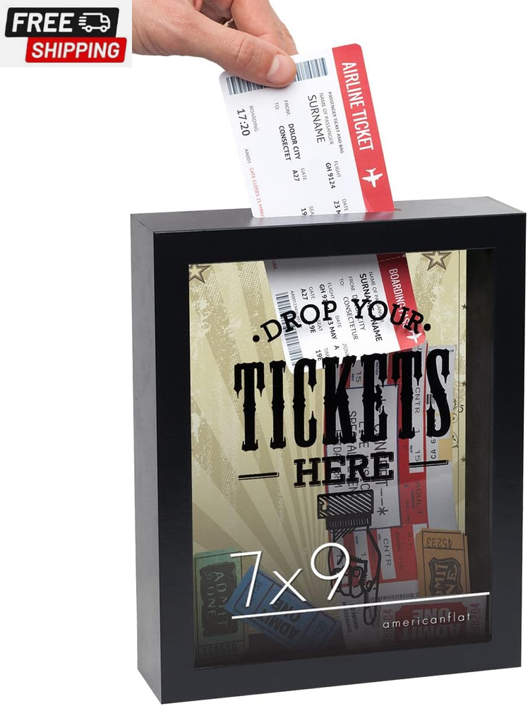 Americanflat 7x9 Ticket Display Shadow Box Frame with Polished Glass - M