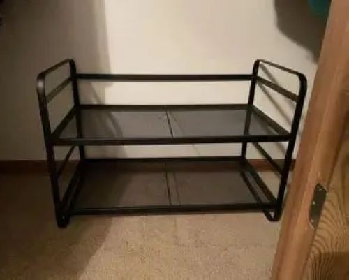 Brightroom Metal 2 Shelves Shoe Rack Adjustable Storage Display Black Mesh