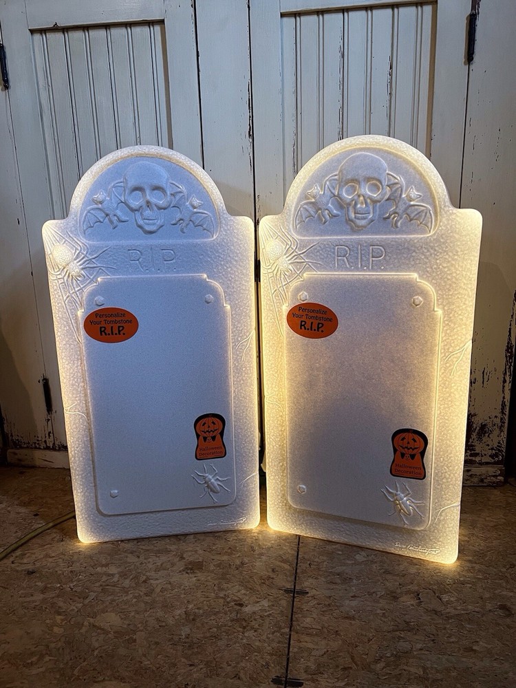Blow Mold Halloween Gravestone Tombstones Union U.S.A. Don Featherstone PAIR