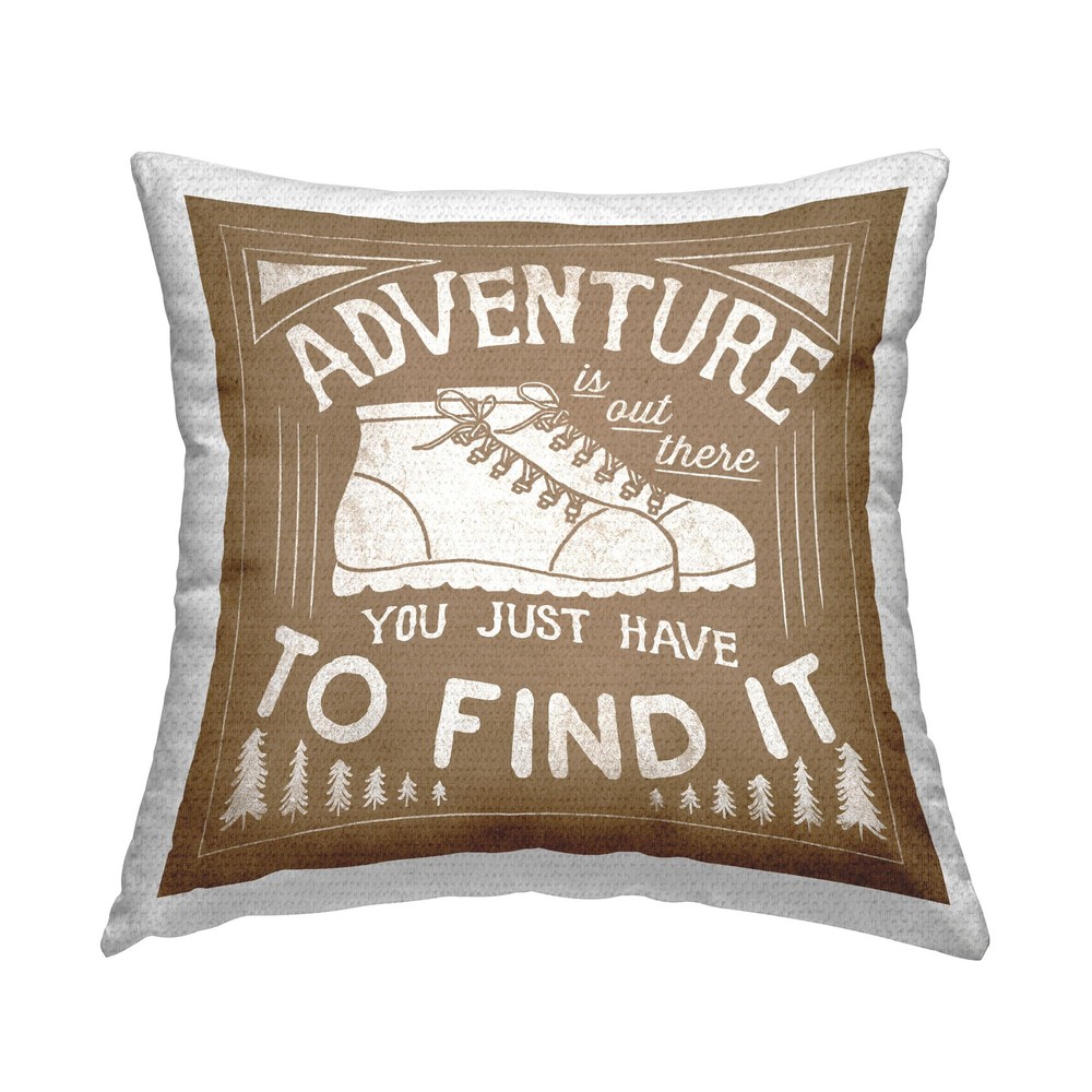 Brown 18x18 Outdoor Printed Pillow with Motivational Adventure Phrase
