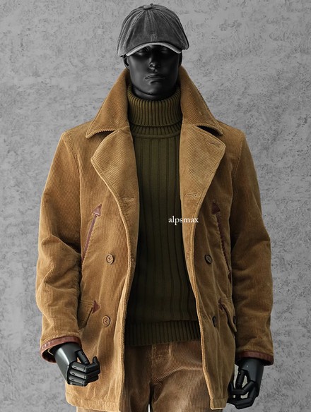 Winter Corduroy Cotton Suit Coat Men's Vintage Casual Warm Jacket Overcoat