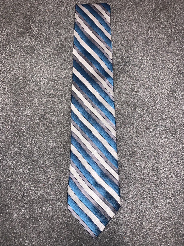 Pierre Cardin Necktie Tie Multi-Color Dark Blue Silver Striped 60.5”