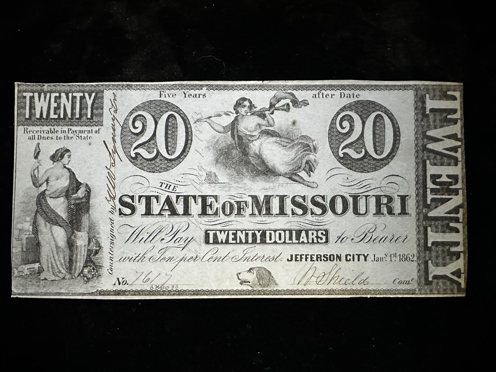 1862 Cr.1 $20 The State of MISSOURI Note - CIVIL WAR Era - Nt1418