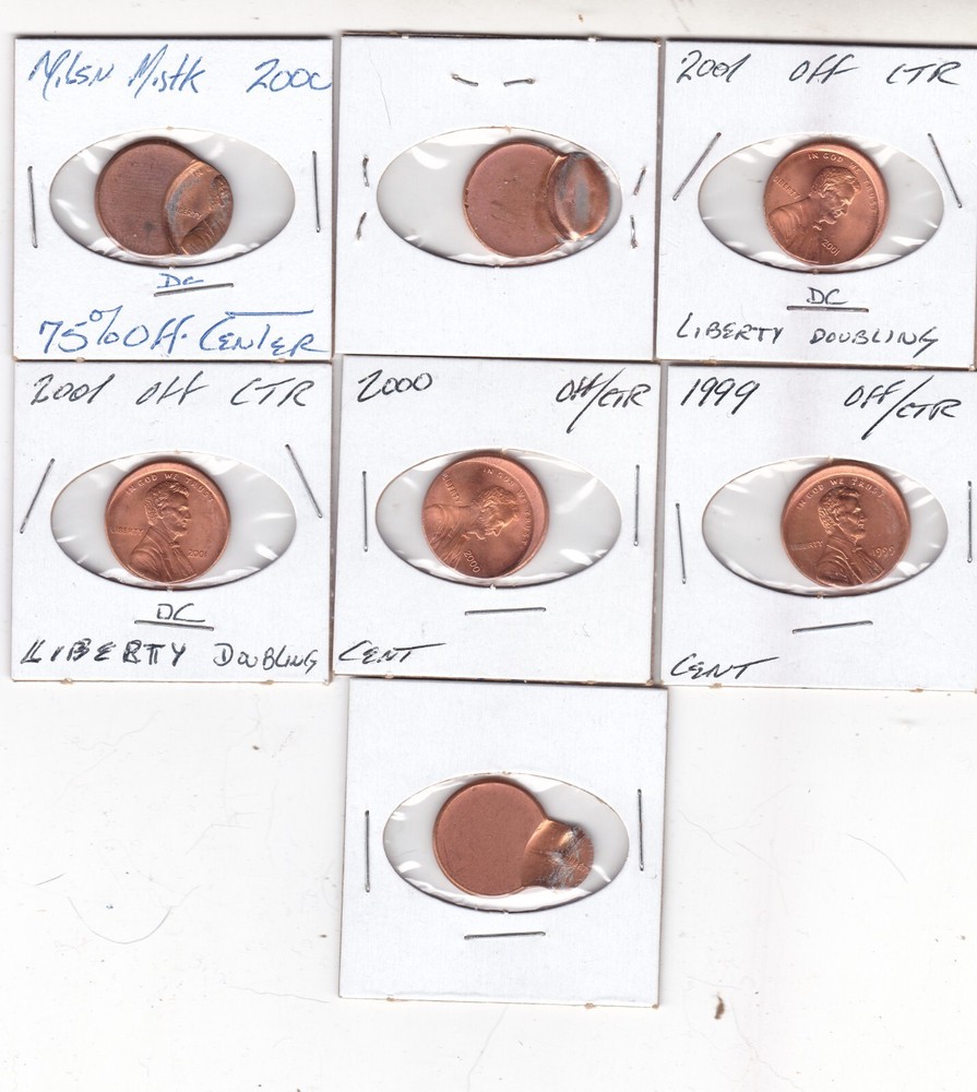 Off-Center Lincoln Memorial Pennies Lot of 3 to 7 Error Coins