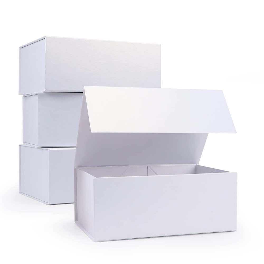 4 Pack 9.5x7x4 White Magnetic Lid Gift Boxes Collapsible for Wrapping