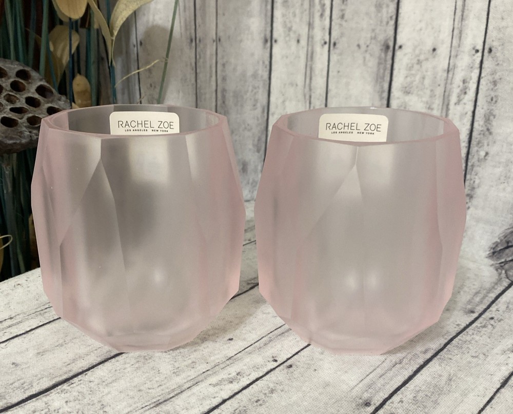 Rachel Zoe Frosted Pink Acrylic Diamond Cut Stemless Wine Tumbler Set of 2