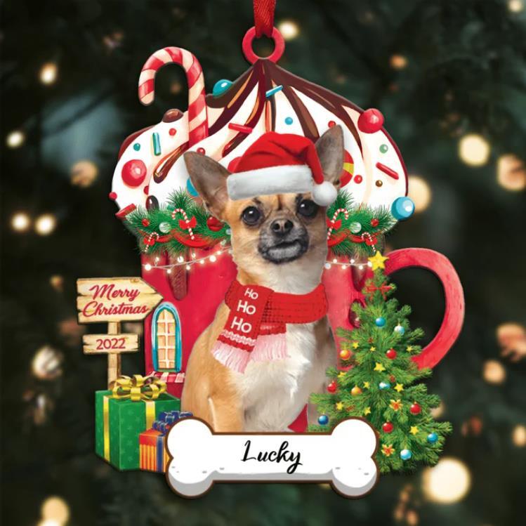 Personalized Ho Ho Ho Yellow Chihuahua Dog Christmas Ornament for Dog Lovers