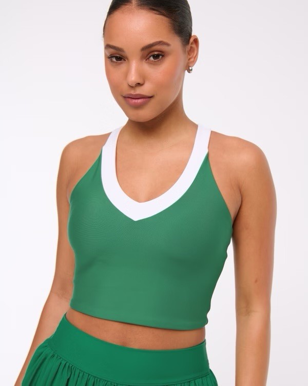 Abercrombie YPB SculptLUX Racerback V Neck Tank Green White S