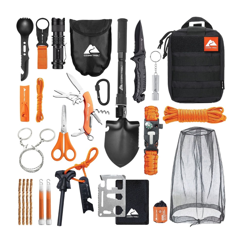 Ozark Trail Outdoor Survival Kit, 21 Piece, Flashlight Knife Fire Starters Pouch