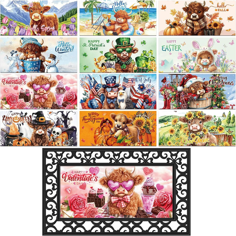 Seasonal Door Mat Interchangeable Doormat Inserts Entrance Welcome Mats 22 X 10-image