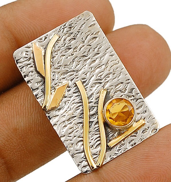 Natural Two Tone Golden Citrine 925 Sterling Silver Pendant