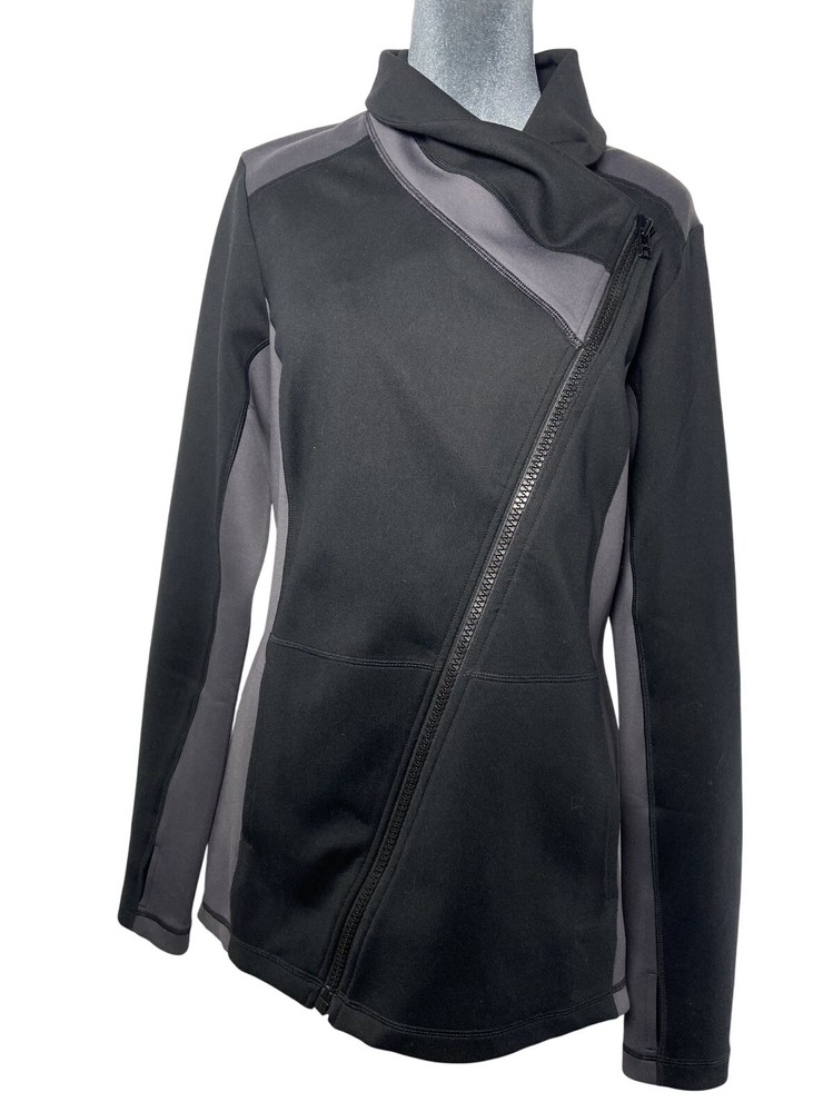 CAbi Womens Asymmetrical Zip Jacket Medium Black & Gray Polyester Spandex Blend