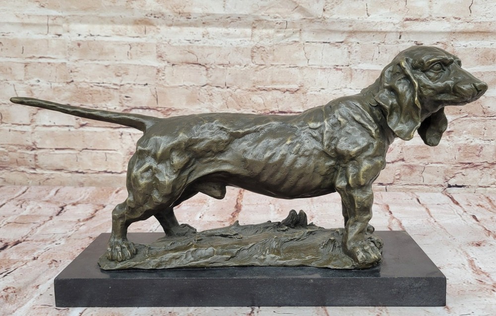 Genuine Art Deco Bronze Basset Hound Dog Sculpture Large Statue Figure DEAL