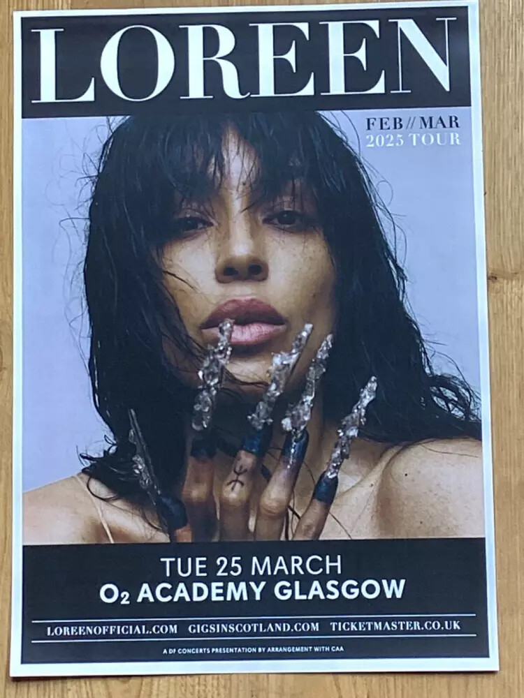 Loreen concert poster.- Glasgow march 2025 music band show tour gig memorabilia.