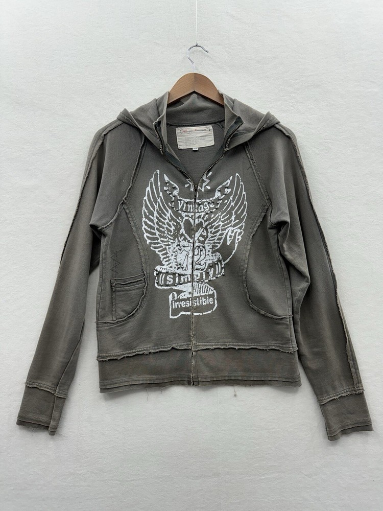 Y2K Brown Long Sleeve Full Zip Hoodie for Women Medium Sized