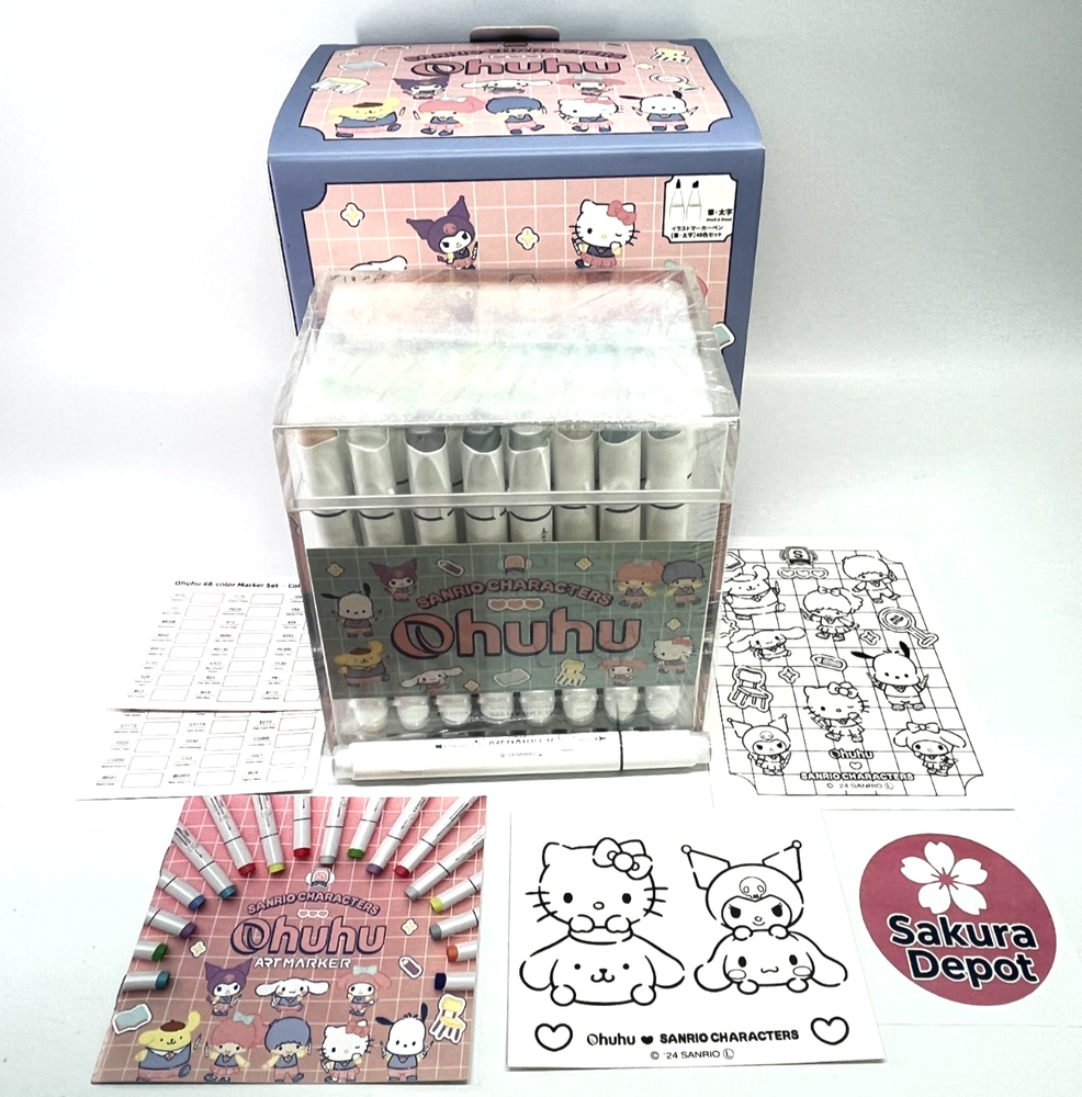 Sanrio x Ohuhu Alcohol Brush Marker Set 48 Brush Broad Tip Pastel +Blender Japan