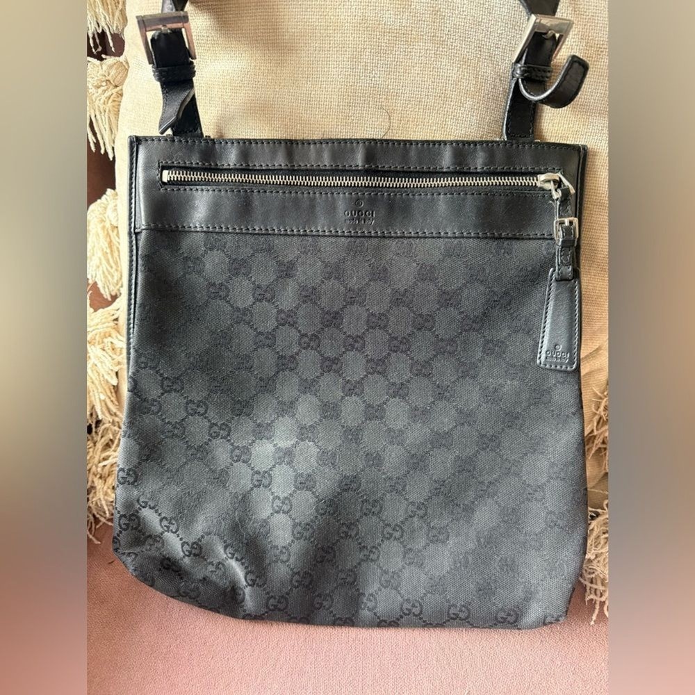 Authentic Gucci Black Monogram Nylon Crossbody Bag